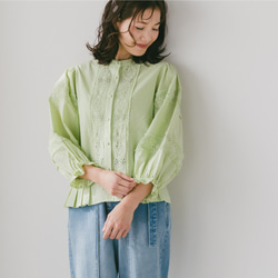 限定色「春色」ペールグリーン　Cotton　lace　balloonsleeve　blouse 5枚目の画像