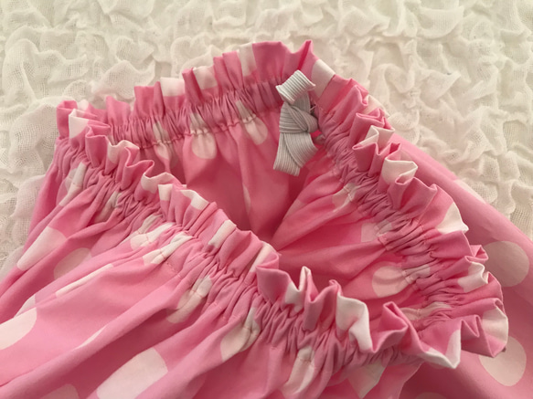 ピンク　赤　水玉ギャザースカート　裾レース付き　80〜120サイズ　水玉ドット　 4枚目の画像