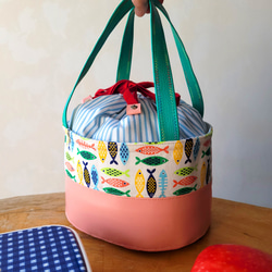 【北欧風・リトルフィッシュ】洗える保冷お食事バッグ、ピクニックバッグ、繰り返し使えるバッグ、ランチバッグ 3枚目の画像