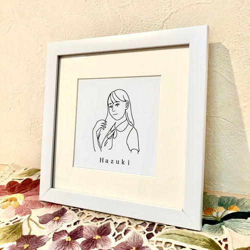 フォトフレーム付き 可愛いシンプル 似顔絵 インテリアにもぴったり 