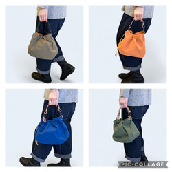 お出かけに巾着型が可愛い　撥水加工ナイロンKONBUワンショルダーバッグ　BALON mini：オフベージュ＜受注製作＞ 13枚目の画像