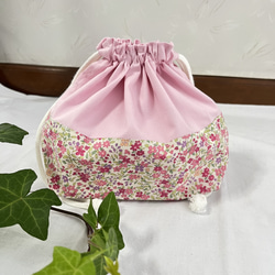 コップ袋とお弁当袋のセット(ピンク花柄) 3枚目の画像