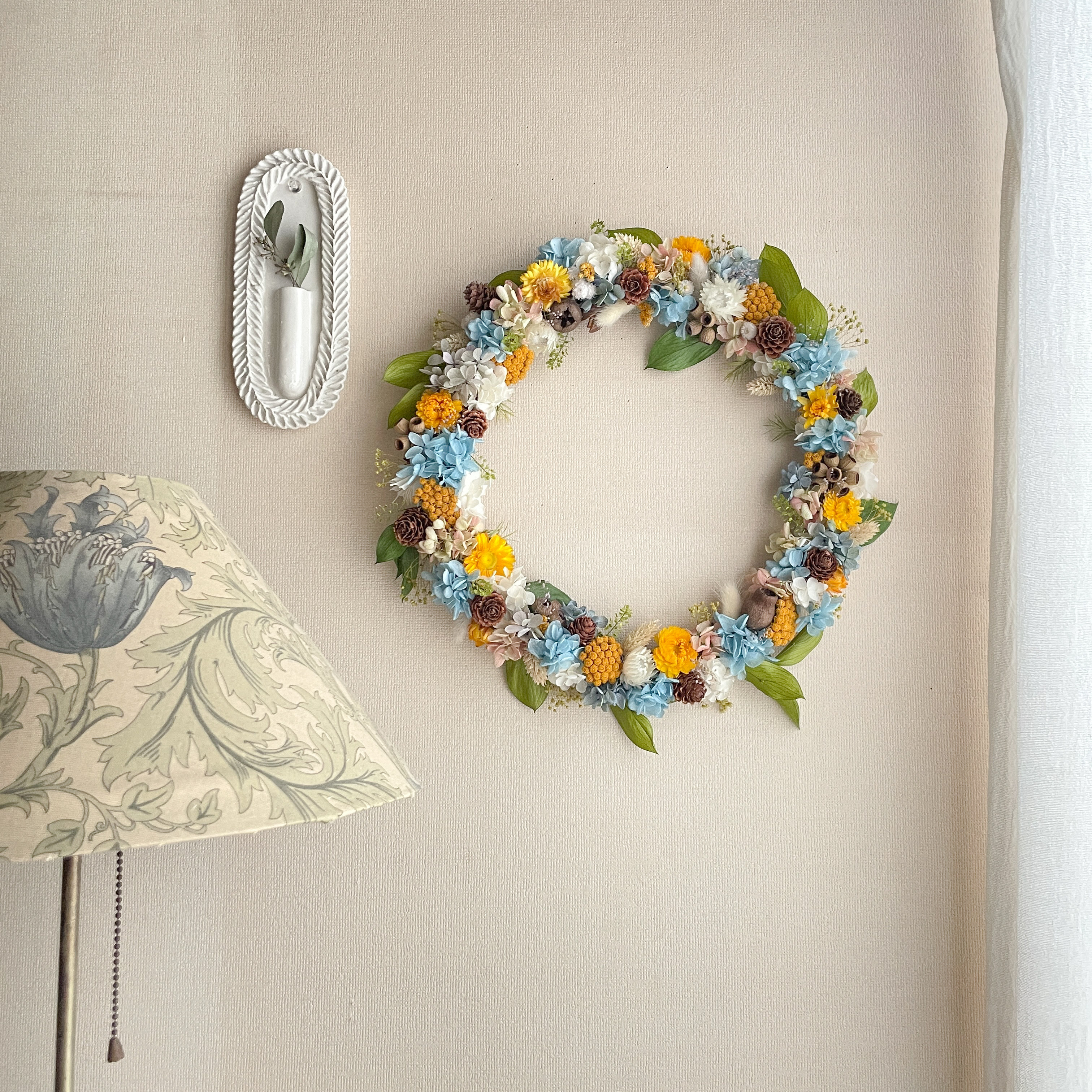 【Lサイズ】大きな紫陽花のフラワーリース　Lサイズ　37cm 紫陽花　リース　水色　プレゼント　開店祝い　記念日　誕生日