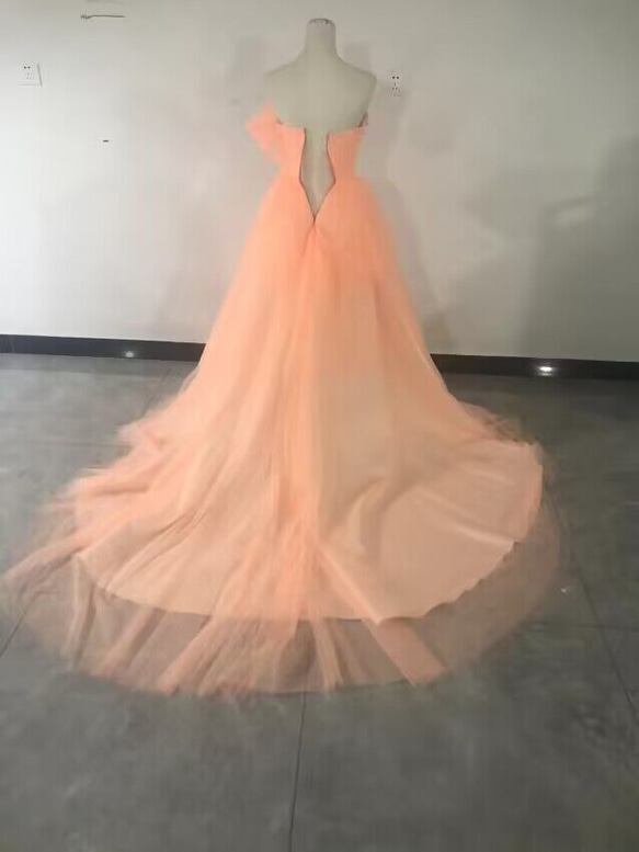 婚紗禮服裸上衣薄紗裙子橘色設計婚禮 第3張的照片