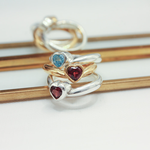 ハート＆ 星 リング シルバー925 ハートストーンリング 赤 青 ゴールド ガーネット