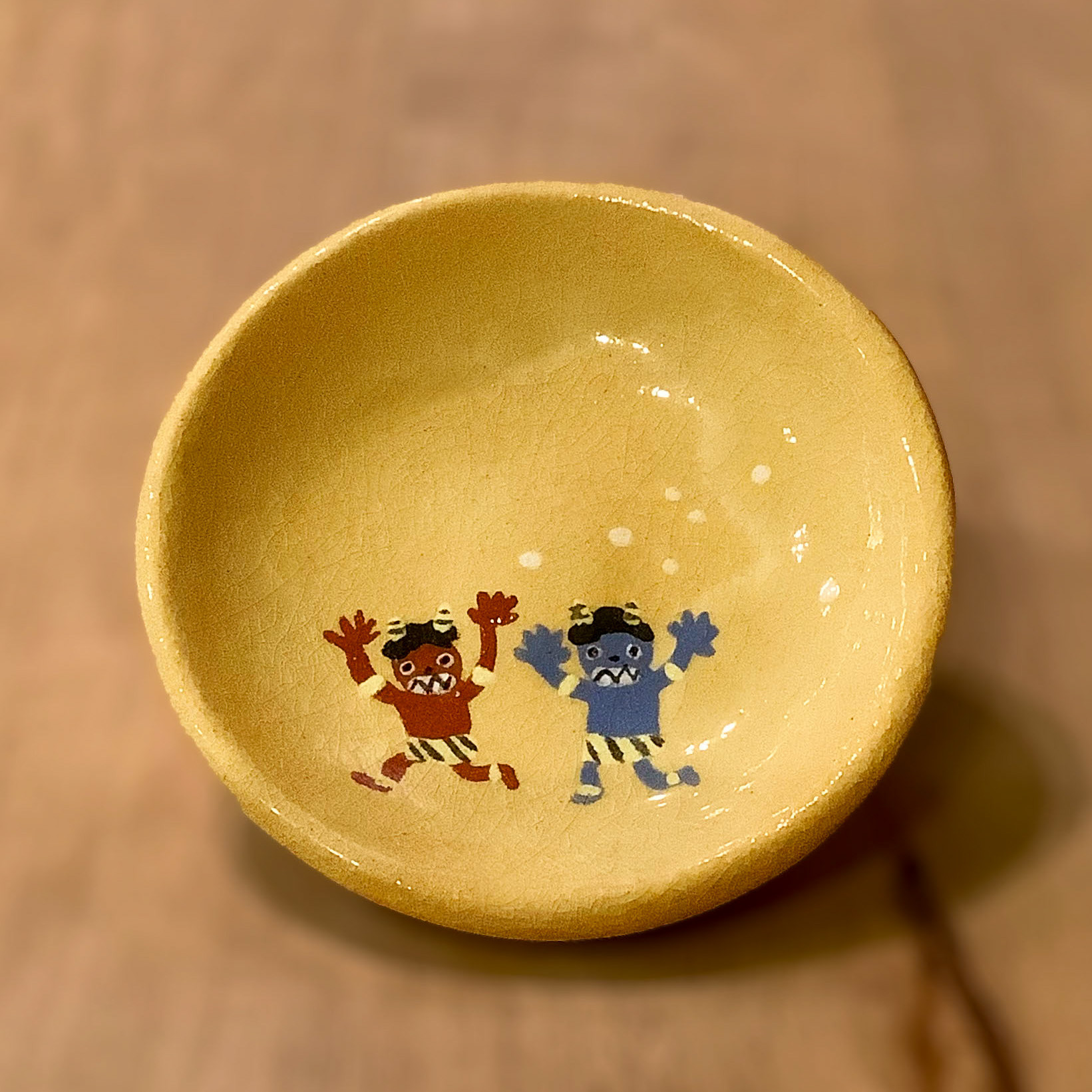 吉村楽入 節分絵 楽焼 茶碗 共箱付き 美品 昭和レトロ 1998年代 吉村楽入 節分絵 楽焼 茶碗 共箱付き 美品 昭和レトロ 1998年代