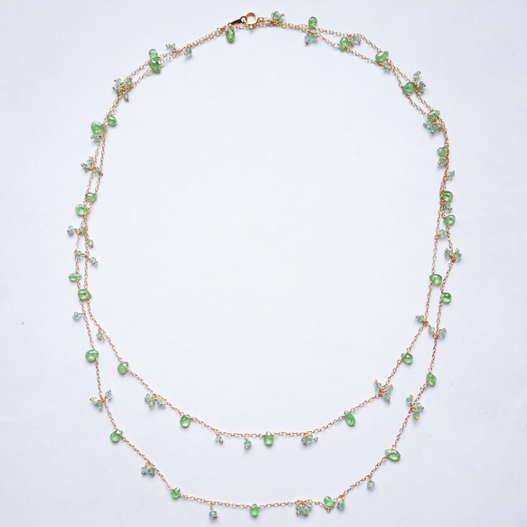 宝石質 ツァボライト (グリーンガーネット) × 宝石質 エメラルド × 14kgf の ロングネックレス　103cm 12枚目の画像