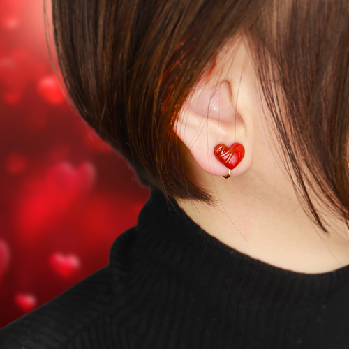 ルージュ》ガラスのハートチョコ ピアス イヤリング バレンタイン