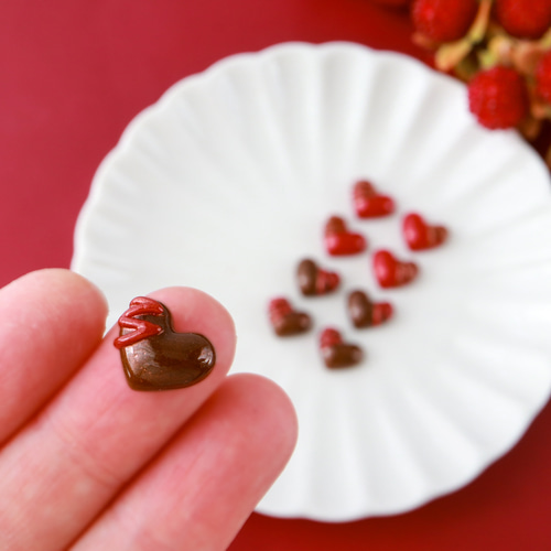 ルージュ》ガラスのハートチョコ ピアス イヤリング バレンタイン