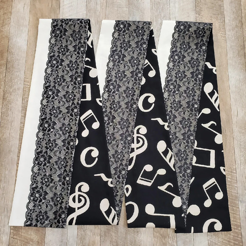 レース半幅帯】バラレースと音符のダンス/アイボリー 黒 音楽 生成  