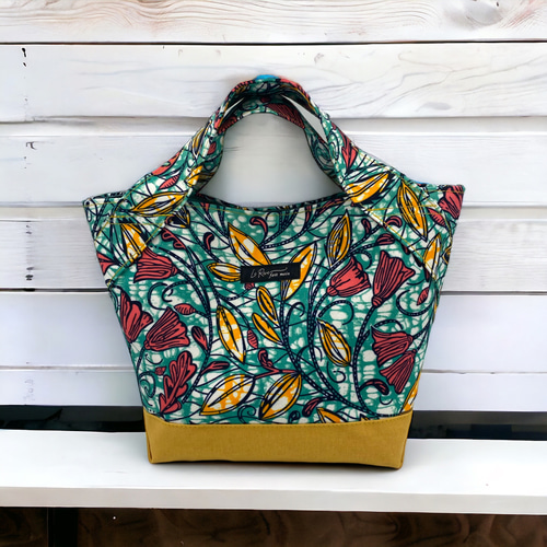 受注製作】アフリカ布 ミニトートバッグ 春色のボタニカル トート  