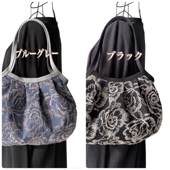 コロンと可愛いショルダーグラニーバッグ　グレイスフルローズ刺繍レース　✤選べる２カラー　◎選べる2サイズ 2枚目の画像