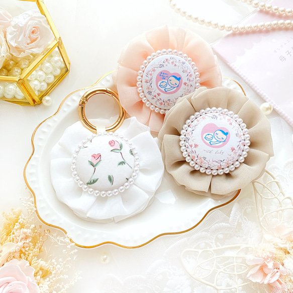 ふわふわシフォン♡マタニティロゼット マタニティキーホルダー マタニティマーク お腹に赤ちゃんがいます【片面仕様】 4枚目の画像