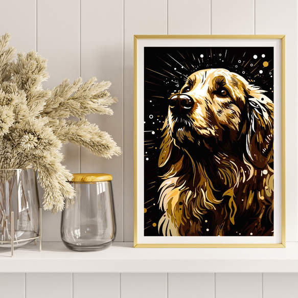 【幸運のゴールデンレトリバー犬 No.1】風水画 アートポスター 犬の絵 犬の絵画 犬のイラスト 8枚目の画像