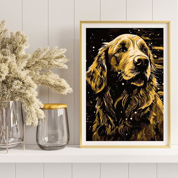 【幸運のゴールデンレトリバー犬 No.2】風水画 アートポスター 犬の絵 犬の絵画 犬のイラスト 8枚目の画像