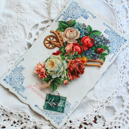アンティークポストカード 薔薇の立体カード 1908年 ポスト
