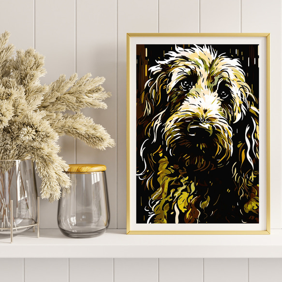 【幸運のゴールデンドゥードル犬 No.1】風水画 アートポスター 犬の絵 犬の絵画 犬のイラスト 8枚目の画像