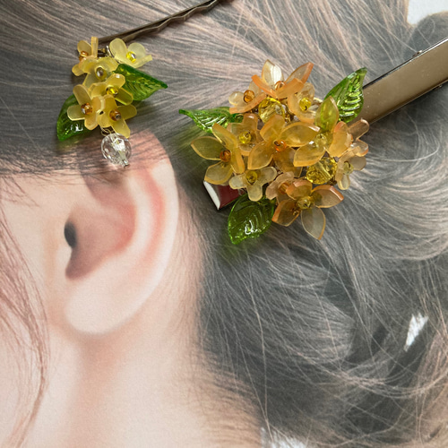 限定1セット限り》金木犀のヘアクリップ+金木犀ヘアピンセット