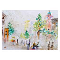 和風の風景画です。 春の小川 桜（透明水彩風景画）／ Spring stream 【Watercolor