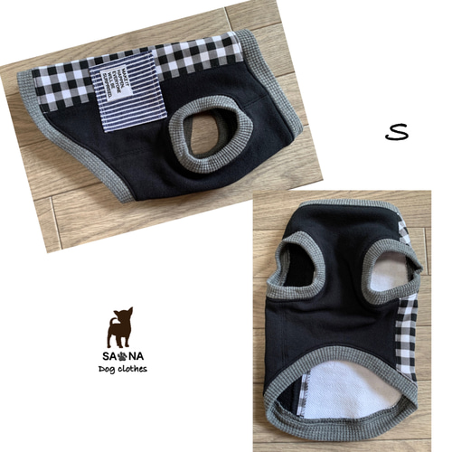 ハンドメイド犬服Sギンガムチェックブラック切り替えストライプ