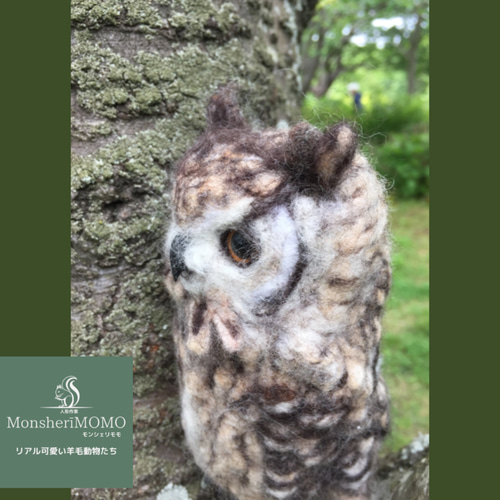 羊毛フェルト製フクロウの置物　アメリカワシミミズクホワイト19㎝ 羊毛フェルト フクロウの置物 ホワイトアメリカワシミミズク