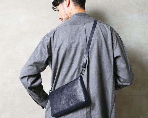 牛本革 シュリンクレザー 】3way サコッシュ 横型 本革 5ポケット