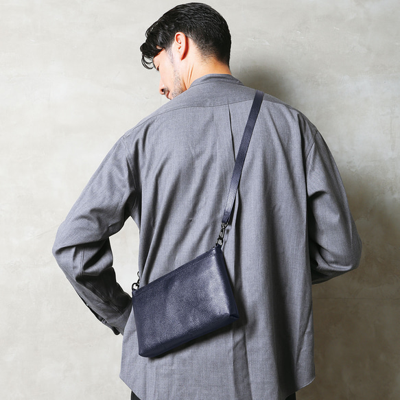 牛本革 シュリンクレザー 】3way サコッシュ 横型 本革 5ポケット