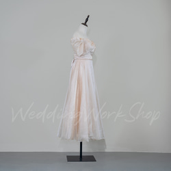 カラードレス キラキラチュール ビジュー  パフスリーブ 高級イブニングドレス 演凑会G025 6枚目の画像