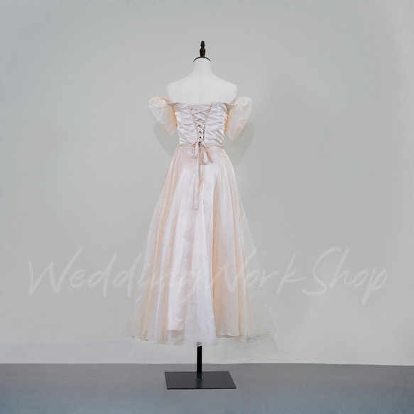 カラードレス キラキラチュール ビジュー  パフスリーブ 高級イブニングドレス 演凑会G025 2枚目の画像