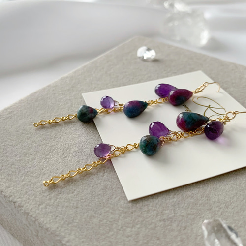 一点限定✴︎芸術的希少石 ルビーインカイヤナイト・アメジスト 14kgf