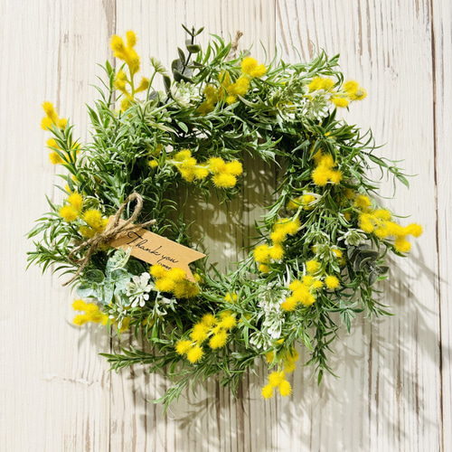 ミモザとユーカリとお花のリース