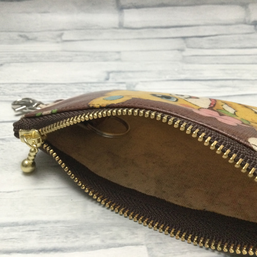 再販 キーケース＊キーホルダー＊ミニポーチ レトロアニマル 茶 クマ  