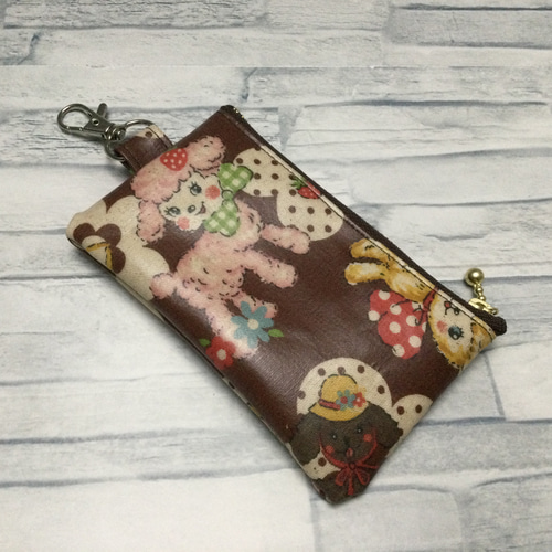 再販 キーケース＊キーホルダー＊ミニポーチ レトロアニマル 茶 クマ  