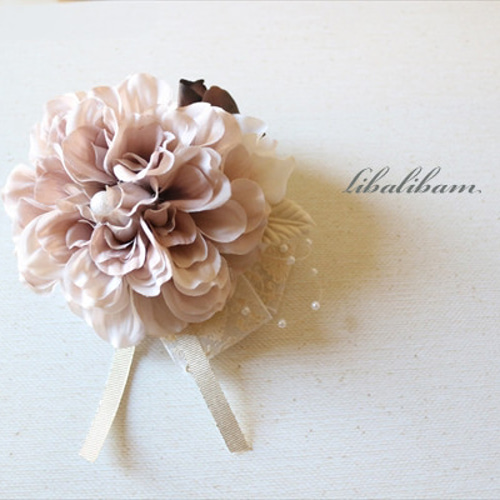 入学式、卒業式に 大 アンティークベージュ コサージュ 2wayコサージュ 