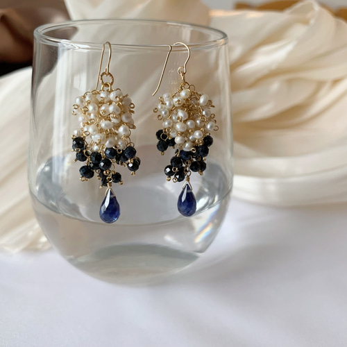 Special Design✴︎ ブルーサファイア・淡水パール他 14kgfピアス 