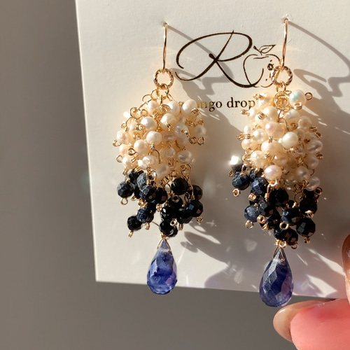 Special Design✴︎ ブルーサファイア・淡水パール他 14kgfピアス 