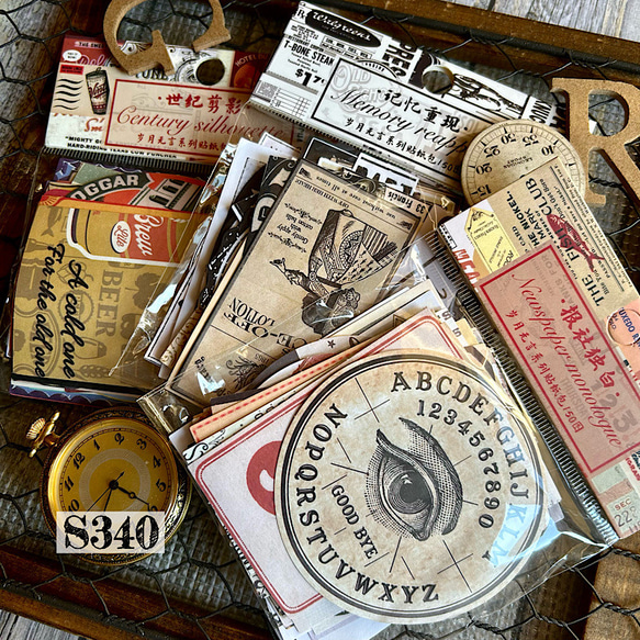 送料無料【S340コラージュ素材】海外シール ジャンクジャーナル レトロ