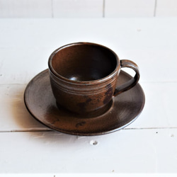 ブロンズ釉コーヒーカップ＆ソーサー 3枚目の画像