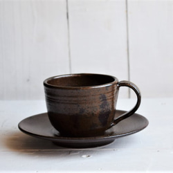 ブロンズ釉コーヒーカップ＆ソーサー 2枚目の画像