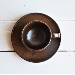 ブロンズ釉コーヒーカップ＆ソーサー 1枚目の画像