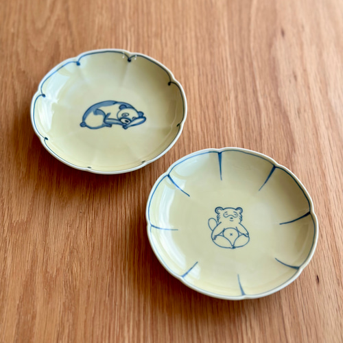 京焼・清水焼】京都 水野春陽窯 青磁（黄色） ほのぼのくまとたぬき