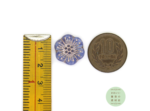 18mm チェコビーズ プレス ワイルドローズ 半透明ペールブルー＆シルバー（フラワー／花）2個セット#BCZ-0152 4枚目の画像