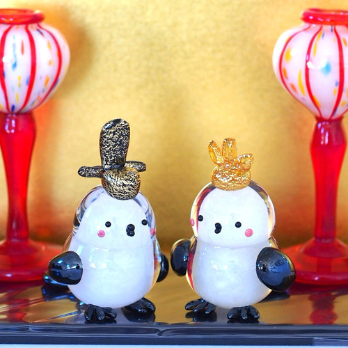 ❤️ひな人形〜シマエナガ ver.〜《受注製作》ガラスのぼんぼり＆黒