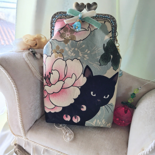 百華繚蘭☆ツンデレ黒猫ちゃん（クリームver.）☆がま口 ポーチ メガネ  