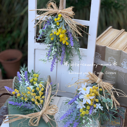 2024 *✲° 春を告げる♥幸せの花ミモザ♥ナチュラルスワッグ *✲° 玄関 春色新作2024 春の訪れを告げる♡ミモザスワッグ♡ スワッグ little