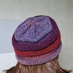 再販『赤.紫段染めニット帽』ラメ入り／オレンジ／グラデーション