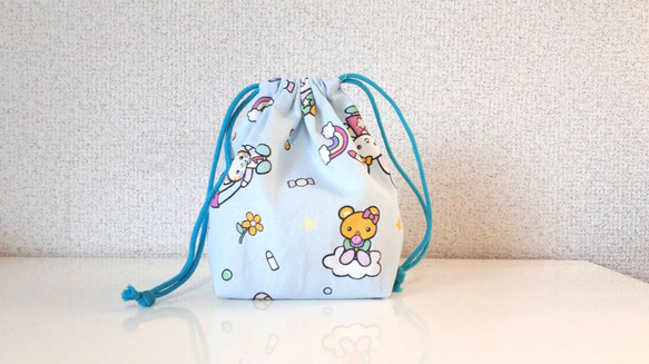 新作！かわいい動物たちのお弁当&コップ袋、ランチマット☆水色 4枚目の画像