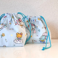 新作！かわいい動物たちのお弁当&コップ袋、ランチマット☆水色 5枚目の画像