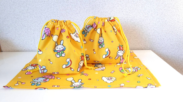 新作！かわいい動物たちのお弁当&コップ袋、ランチマット☆水色 6枚目の画像