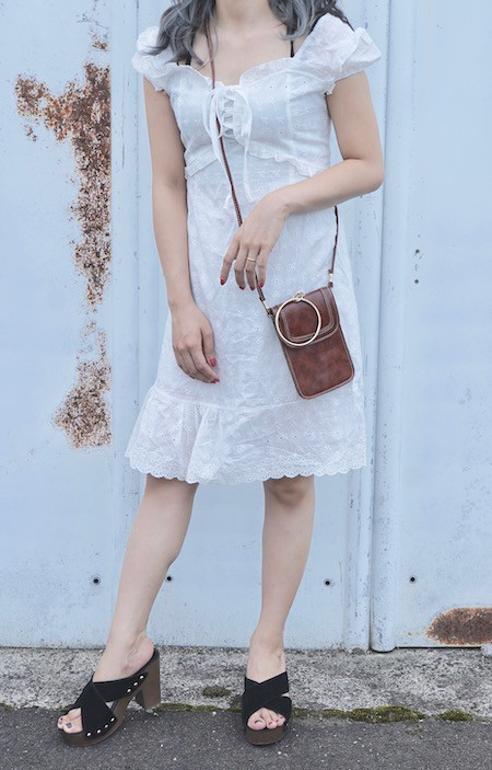 Cutwork Cotton Lace Puffsleeve Onepiece (white) ミニワンピース ホワイト